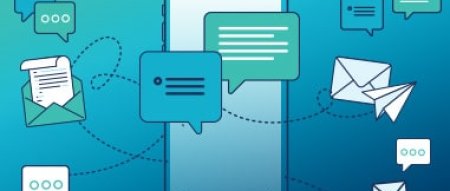 Smartphone surrounded by app icons and chat bubbles