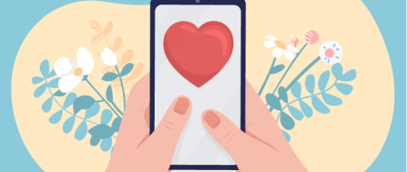 Large ? hands with big ❤️ heart coming out of smartphone