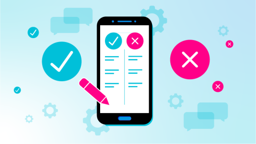 illustration to highlight a smartphone with a checkmark on one side and an x on the other