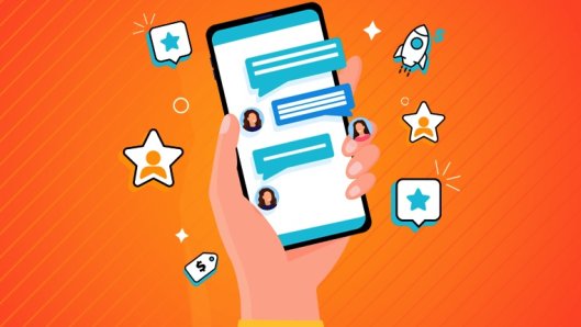 Illustration of smartphone with message and icons popping out