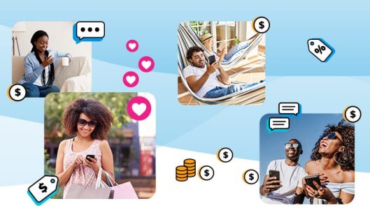 Illustrations of people relaxing on a day off, shopping back to school, doing house projects—all with icons representing sales