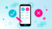 illustration to highlight a smartphone with a checkmark on one side and an x on the other