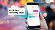 Illustration of a smartphone with the message blurred aside from the “Msg & Data rates may apply” copy